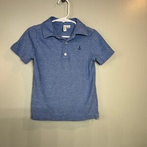 Janie And Jack Blue Chambray Anchor Polo Short Sleeve Shirt Kids Sz 3T Nautical